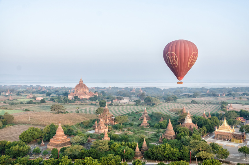 Flying high above the Temples of Bagan in a Hot Air Balloon