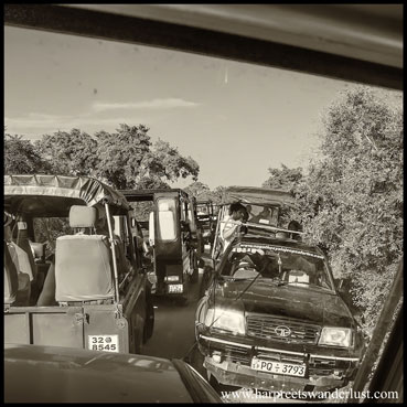 The traffic jam caused by the jeeps.