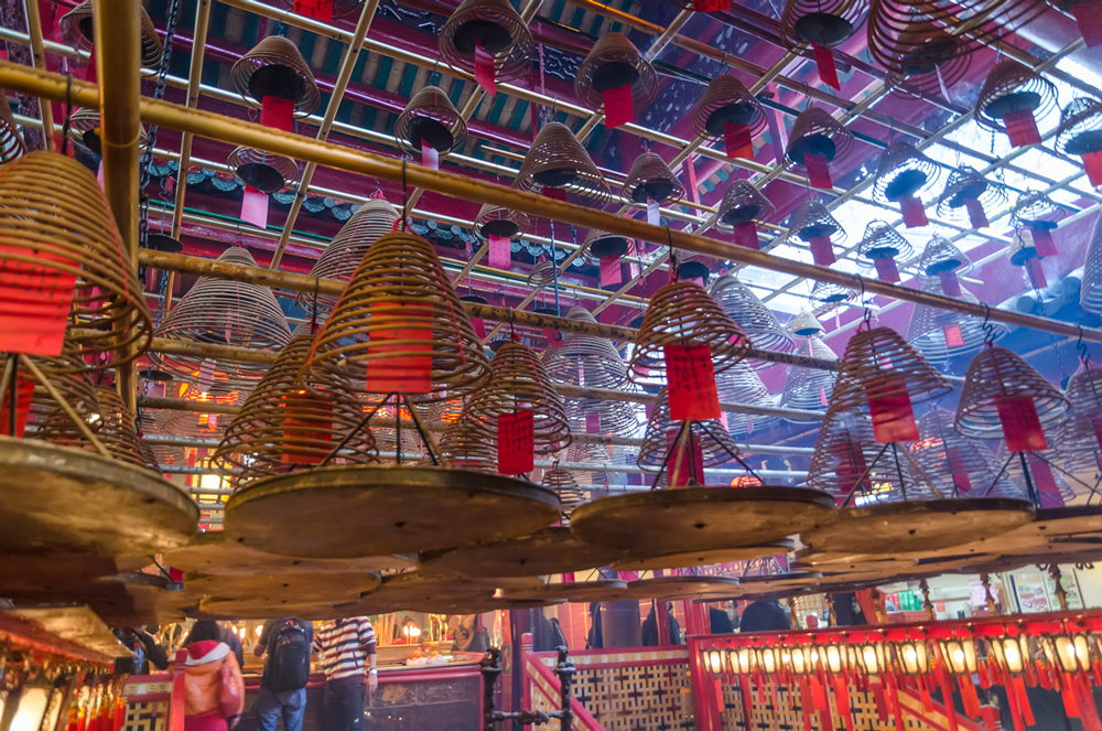 Ceiling of Man Mo adorned with incense lanterns