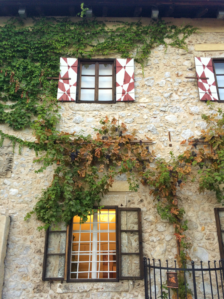 Castle walls draped with grape vines