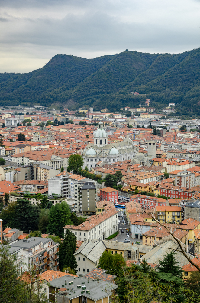 The rooftops and Cathedral of Como as seen from Brunatte