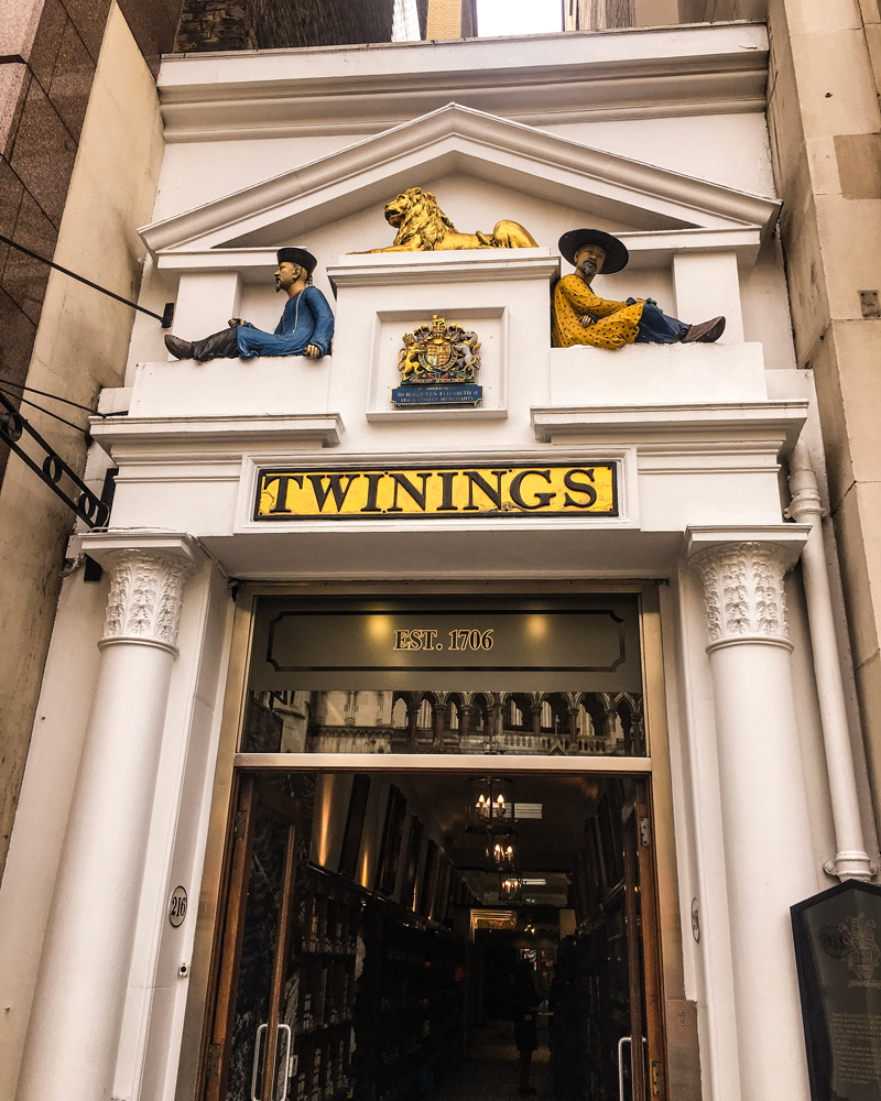 The outer facade of Twinings Tea, the Strand