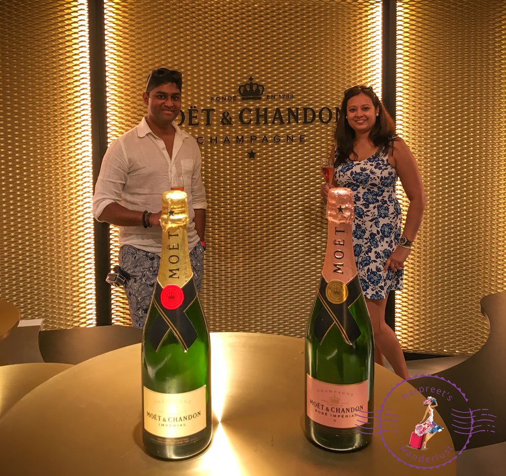 Wanderlustmate M and Harpreet at the Rose Tasting at Moët & Chandon Tasting Room 