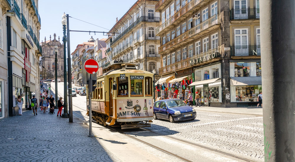 Tram in the streets of Porto